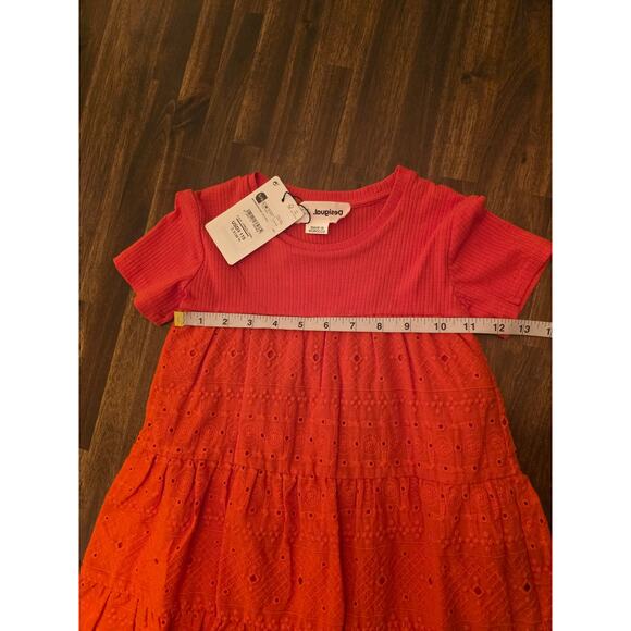 NWT Desigual Girls Vest Fresia Tiered Eyelet Lace Dress Coral Size 5/6 MSRP $115 - Picture 3 of 7
